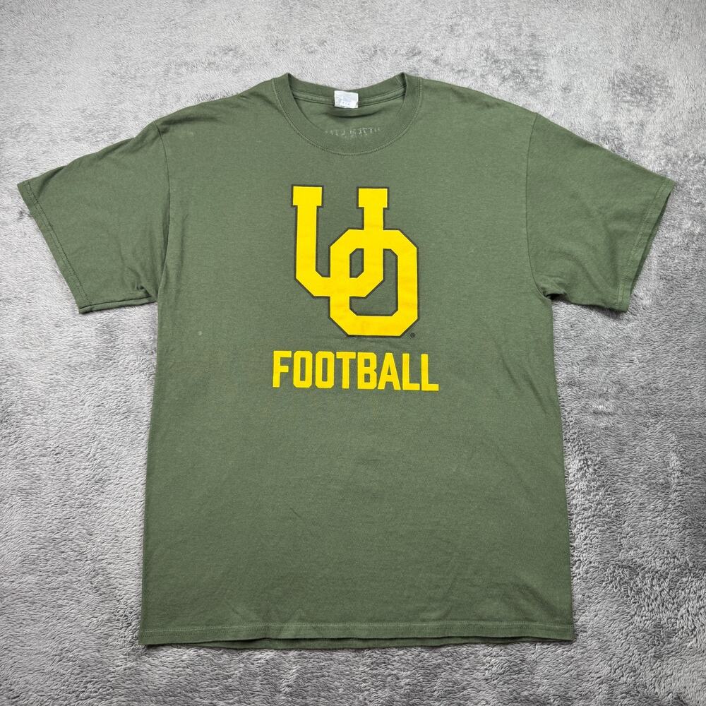 Oregn Ducks UO Football Shirt Mens L Green Script Logo Crew Neck Short Sleeve